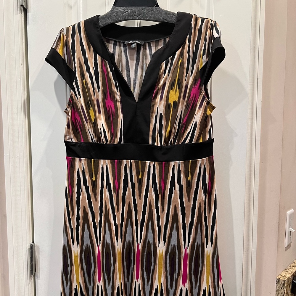 AGB Black Brown Red Gray Print Dress Sz 14